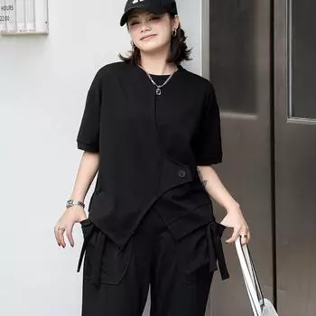 DIMANAF 2024 женская футболка женская однотонная эластичная с круглым вырезом свободные топы с короткими рукавами и футболки хлопок белый черный