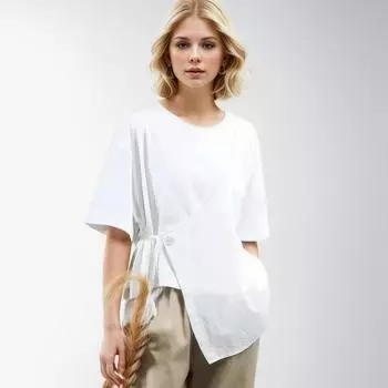 DIMANAF 2024 женская футболка женские однотонные эластичные хлопковые свободные топы и футболки с короткими рукавами и круглым вырезом One Size чёрный