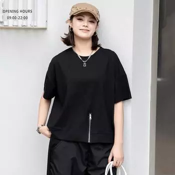 DIMANAF 2024 женская футболка женские однотонные эластичные с круглым вырезом на молнии хлопковые свободные топы с короткими рукавами и футболки белые