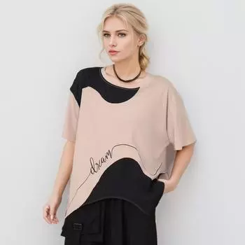 DIMANAF 2024 женская футболка женские однотонные эластичные свободные топы с круглым вырезом с короткими рукавами и футболки хлопковая футболка One Size