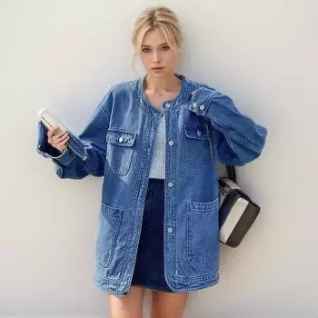 DIMANAF 2024, женская куртка больших размеров, джинсовое пальто, кардиган с карманами на молнии, женское свободное пальто большого размера, осенне-зимнее пальто