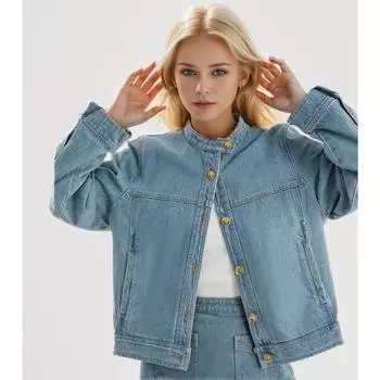 DIMANAF 2024 женская куртка джинсовое пальто на пуговицах однотонное короткое кардиган с карманами женское свободное осенне-зимнее пальто