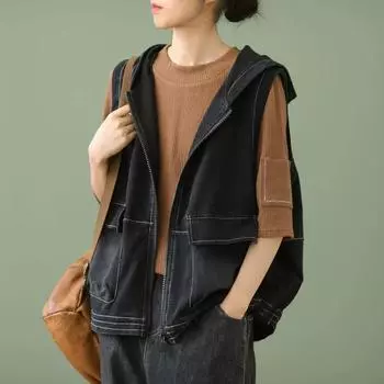 DIMANAF 2024 Женская куртка джинсовое пальто пуговицы однотонные карманы кардиган женский свободный осенний короткий черный пальто