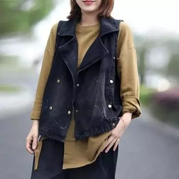 DIMANAF 2024 Женская куртка джинсовое пальто пуговицы сплошной карманы кардиган Женский свободный осень зима короткое пальто