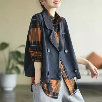 DIMANAF 2024 Женская куртка джинсовое пальто пуговицы однотонные пуговицы карманы кардиган женский свободный осень зима короткое пальто