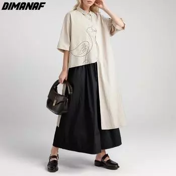 DIMANAF 2024, женская летняя футболка больших размеров, женская однотонная эластичная хлопковая свободная блузка с короткими рукавами, винтажные топы и футболки