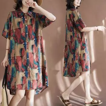 DIMANAF 2024, женская летняя новая блузка больших размеров, рубашки, базовые винтажные хлопковые и льняные свободные повседневные женские топы, длинная рубашка