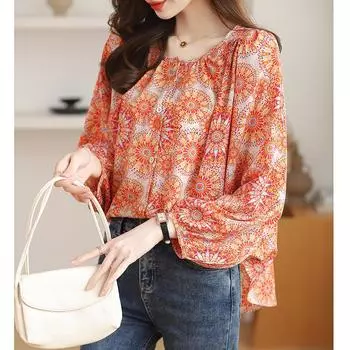 DIMANAF 2024 женская новинка весны больших размеров. Блузка в винтажном стиле на пуговицах Повседневная свободная рубашка с длинным рукавом с цветочным принтом