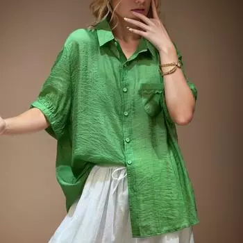 DIMANAF 2024, женская однотонная льняная блузка больших размеров на пуговицах, тонкие прозрачные свободные топы и футболки с короткими рукавами и круглым вырезом