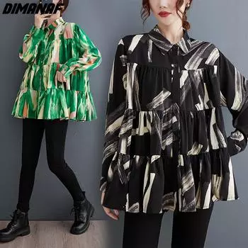 DIMANAF 2024, женская рубашка больших размеров, весна-лето, новая блузка, рубашка большого размера, свободные шифоновые повседневные женские топы с длинными рукавами
