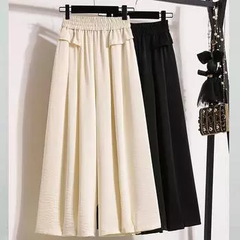 DIMANAF 2024, женские летние тонкие длинные широкие брюки больших размеров, эластичные однотонные свободные брюки с высокой талией, 5XL L чёрный