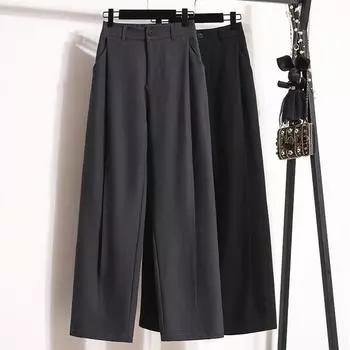 Dimanaf 2024 Женские Новые Осенние Повседневные Широкие Брюки Большие Размеры С Высокой Талией Свободные Длинные Брюки Однотонные Шаровары 5XL S чёрный