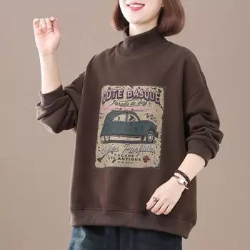 DIMANAF 2024 Женские толстовки, пуловеры, женские топы с цветочным принтом, водолазка, осень-зима, хлопковая плотная свободная одежда One Size дубильная кора