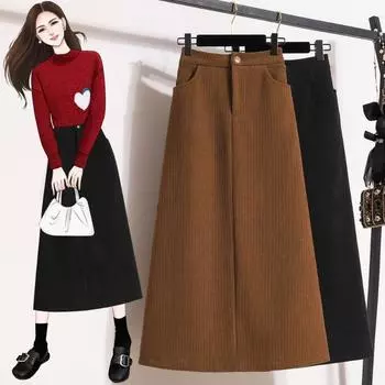 DIMANAF 2024, женские юбки больших размеров, осень-зима, плотная эластичная модная юбка оверсайз с разрезом, длинная юбка, элегантная плиссированная юбка L чёрный