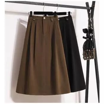 DIMANAF 2024, женские юбки больших размеров, осень-зима, эластичная модная длинная юбка большого размера, элегантная плиссированная юбка L чёрный