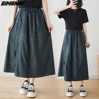 DIMANAF 2024, женские весенне-летние юбки больших размеров, джинсовые джинсы с эластичной резинкой на талии, свободные повседневные винтажные женские длинные юбки