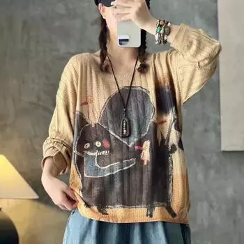 DIMANAF 2024, женские весенние футболки, стильные рубашки с принтом, длинными рукавами, красочные элегантные женские топы с цветочным принтом, свободные повседневные футболки