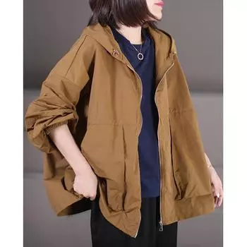 DIMANAF 2024 женские весенние куртки ветровка женская большая молния «летучая мышь» свободная мода с капюшоном больших размеров с открытой строчкой