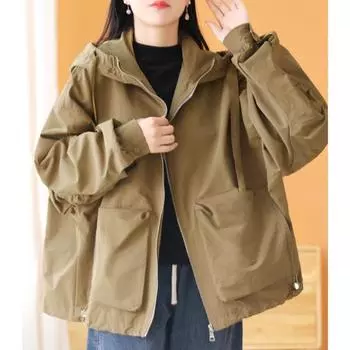 DIMANAF 2024 женские весенние куртки ветровка женская большая летучая мышь корейская свободная мода с капюшоном больших размеров с открытой строчкой