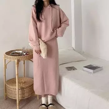 DIMANAF 2024 женский осенний пуловер с капюшоном, юбка, свитер, комплект из двух предметов, вязаный костюм, элегантные рубашки, свободные брюки, лето