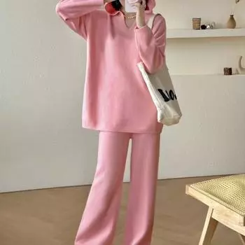 DIMANAF 2024 женский осенний свитер из двух предметов, вязаный комплект, домашний свитер, пуловер, широкие брюки, свободные брюки, лето