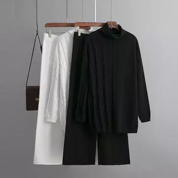 DIMANAF 2024 женский осенний свитер, комплект из двух предметов, вязаный комплект, домашний свитер, пуловер, элегантные широкие брюки, свободные брюки, лето