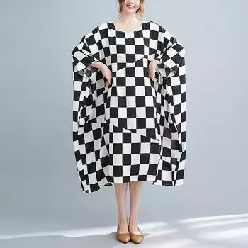 DIMANAF 2024, женское летнее мягкое платье больших размеров, элегантное женское длинное платье в клетку с принтом, модное стильное свободное платье One Size чёрный