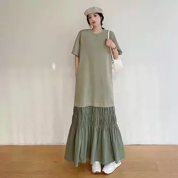 DIMANAF 2024 женское летнее новое свободное длинное платье больших размеров из хлопка винтажное элегантное женское плиссированное платье L зелёный