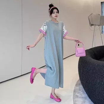 DIMANAF 2024 женское летнее новое свободное платье больших размеров хлопковое винтажное элегантное женское платье с разрезом