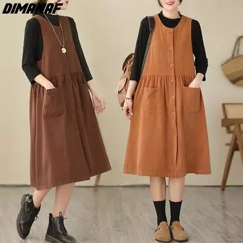 DIMANAF 2024 женское летнее платье без рукавов больших размеров женское хлопковое длинное платье повседневное большое свободное платье на пуговицах