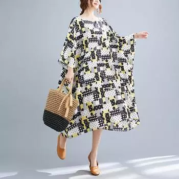 DIMANAF 2024 женское летнее платье больших размеров элегантное мягкое женское длинное платье в горошек модное свободное платье One Size белый