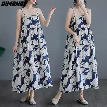 DIMANAF 2024, женское летнее платье больших размеров, женское свободное длинное платье без рукавов, хлопковая одежда с цветочным принтом