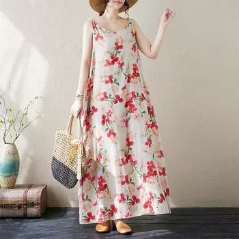 DIMANAF 2024, женское летнее платье, женское длинное платье с цветочным принтом, льняное платье без рукавов, зеленая одежда с розовым цветочным принтом, 2010 г.