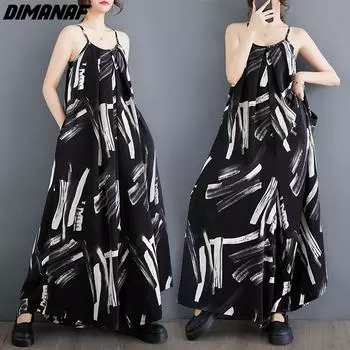DIMANAF 2024, женское летнее пляжное длинное платье больших размеров, шифоновый комбинезон без рукавов, большая свободная повседневная одежда с принтом