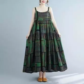 DIMANAF 2024, женское летнее пляжное платье больших размеров, женское хлопково-льняное длинное платье без рукавов, повседневный большой свободный сарафан 9942