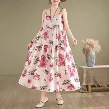 DIMANAF 2024, женское летнее пляжное платье больших размеров, женское хлопково-льняное длинное платье без рукавов, повседневный большой свободный сарафан 91670