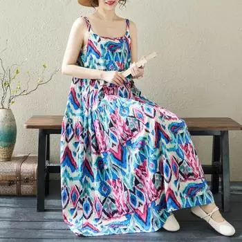 DIMANAF 2024 женское летнее пляжное платье больших размеров женское льняное длинное платье без рукавов повседневный большой свободный сарафан 91667