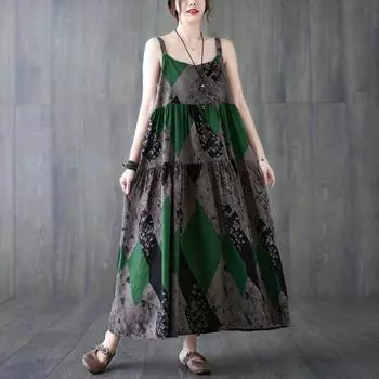 DIMANAF 2024 женское летнее пляжное платье больших размеров женское хлопково-льняное длинное платье без рукавов повседневный большой свободный сарафан 91238