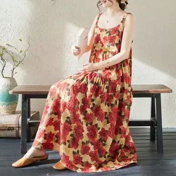 DIMANAF 2024 женское летнее пляжное платье больших размеров женское льняное длинное платье без рукавов повседневный большой свободный сарафан 91675