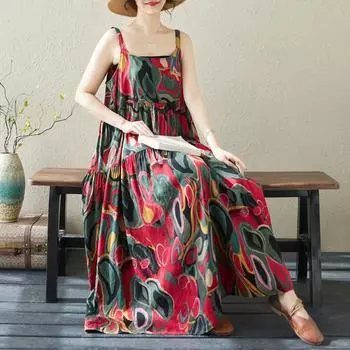 DIMANAF 2024 женское летнее пляжное платье больших размеров женское льняное длинное платье без рукавов повседневный большой свободный сарафан 91678