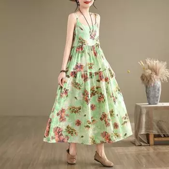 DIMANAF 2024 женское летнее пляжное платье больших размеров женское хлопково-льняное длинное платье без рукавов повседневный большой свободный сарафан 91667