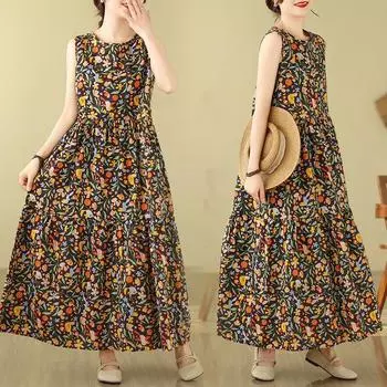 DIMANAF 2024, женское летнее пляжное платье больших размеров, женское длинное платье без рукавов, повседневный большой свободный сарафан 91658