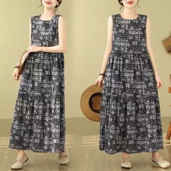DIMANAF 2024, женское летнее пляжное платье больших размеров, женское длинное платье без рукавов, повседневный большой свободный сарафан 91650
