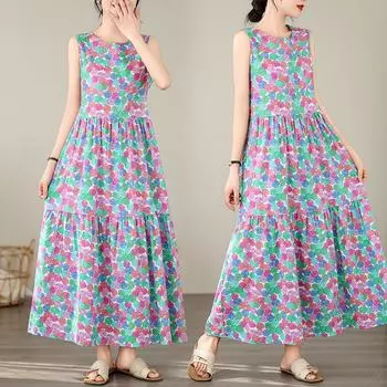 DIMANAF 2024, женское летнее пляжное платье больших размеров, женское длинное платье без рукавов, повседневный большой свободный сарафан 91699