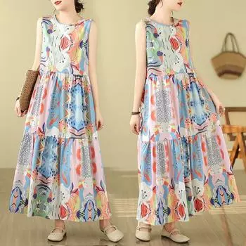 DIMANAF 2024, женское летнее пляжное платье больших размеров, женское длинное платье без рукавов, повседневный большой свободный сарафан 91659