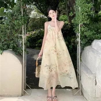 DIMANAF 2024 женское летнее пляжное платье больших размеров женское хлопковое длинное платье без рукавов повседневный свободный сарафан с цветочным принтом