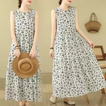 DIMANAF 2024, женское летнее пляжное платье больших размеров, женское длинное платье без рукавов, повседневный большой свободный сарафан 91657