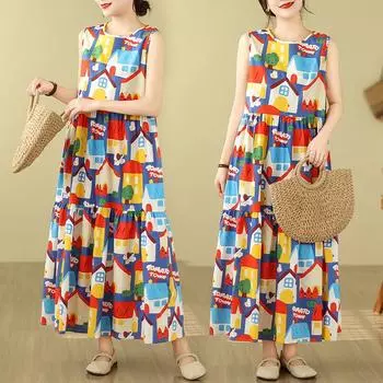 DIMANAF 2024, женское летнее пляжное платье больших размеров, женское длинное платье без рукавов, повседневный большой свободный сарафан 91662