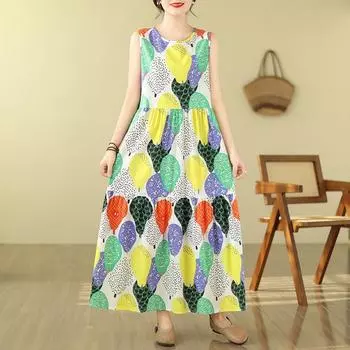 DIMANAF 2024, женское летнее пляжное платье больших размеров, женское длинное платье без рукавов, повседневный большой свободный сарафан 91652