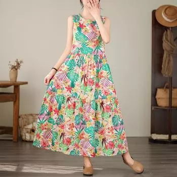 DIMANAF 2024, женское летнее пляжное платье больших размеров, женское длинное платье без рукавов, повседневный большой свободный сарафан 91698